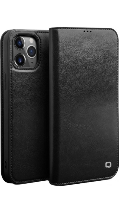 Fourre iPhone 12 Pro Max - Flip Qialino cuir véritable - Noir