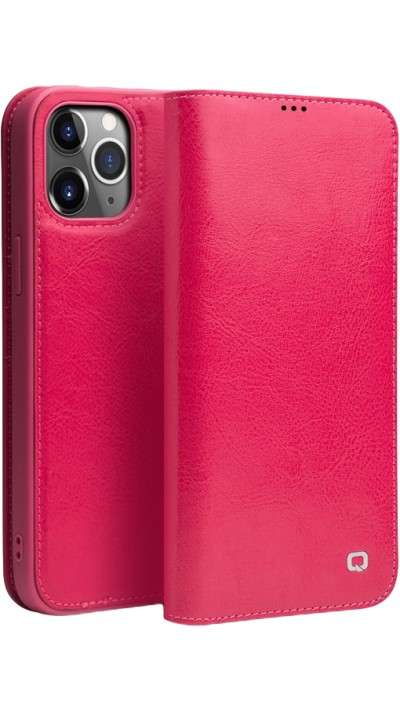 Fourre iPhone 12 mini - Flip Qialino cuir véritable - Rose