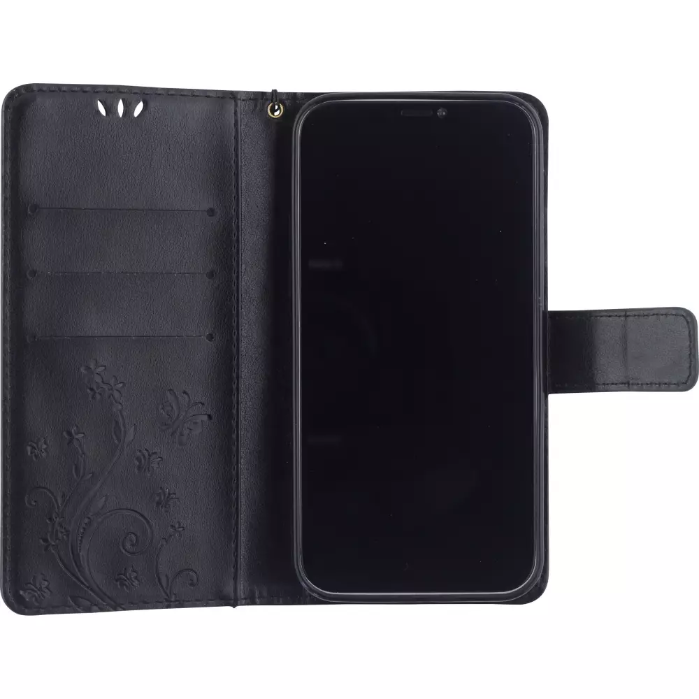 Hülle iPhone 12 / 12 Pro - Flip Schmetterling Strass - Schwarz