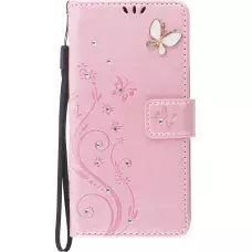 Hülle iPhone 12 / 12 Pro - Flip Schmetterling Strass - Rosa