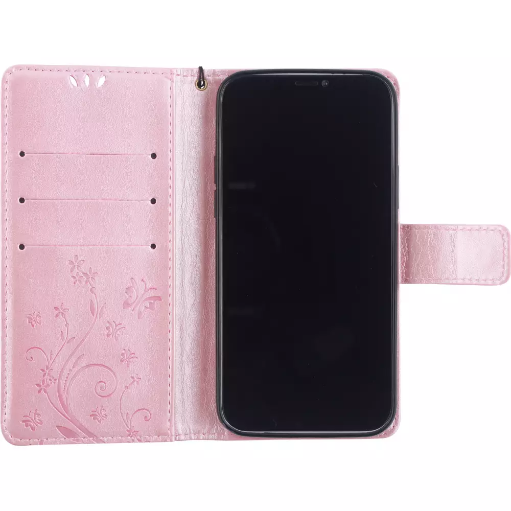 Hülle iPhone 12 / 12 Pro - Flip Schmetterling Strass - Rosa