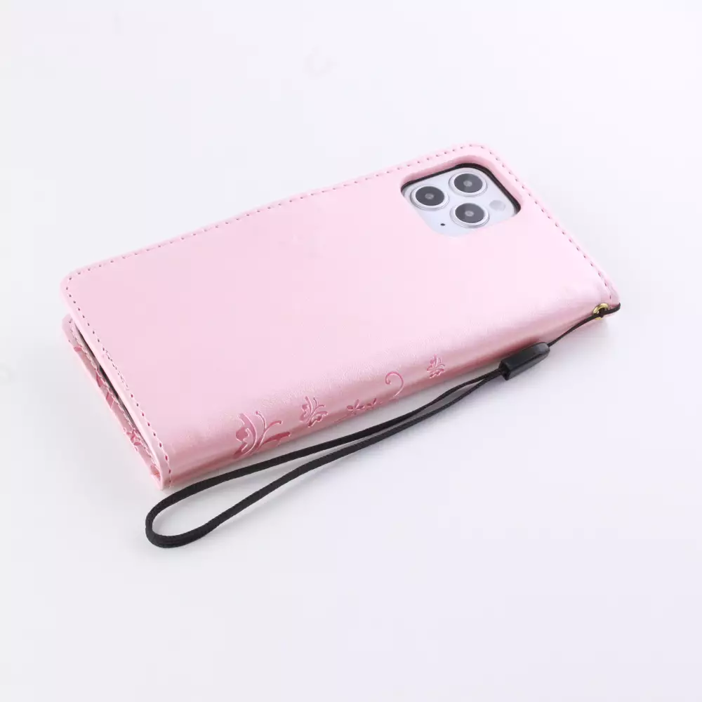 Hülle iPhone 12 / 12 Pro - Flip Schmetterling Strass - Rosa