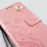Hülle iPhone 12 / 12 Pro - Flip Schmetterling Strass - Rosa