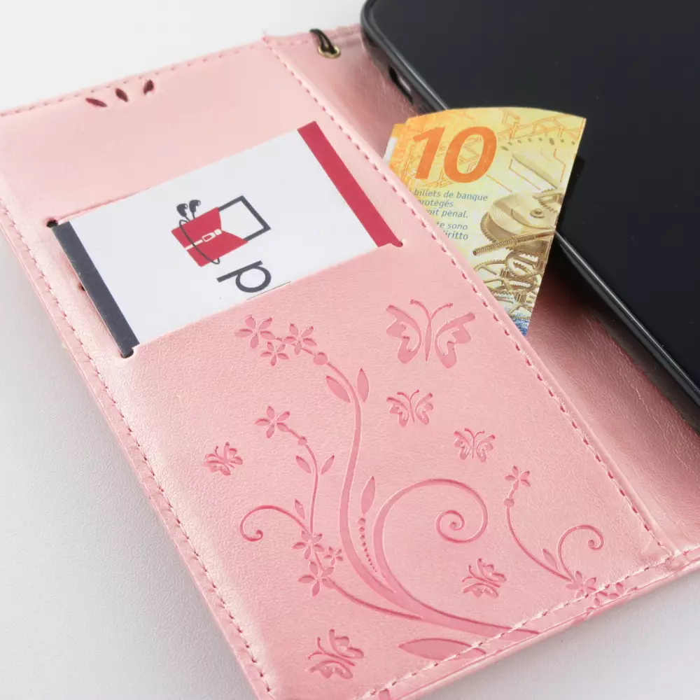 Hülle iPhone 12 / 12 Pro - Flip Schmetterling Strass - Rosa