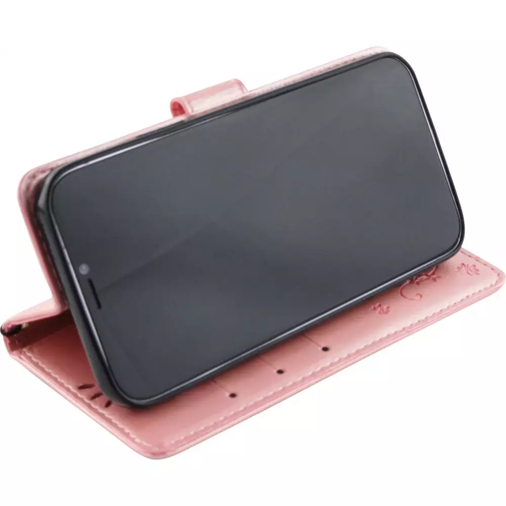 Hülle iPhone 12 / 12 Pro - Flip Schmetterling Strass - Rosa