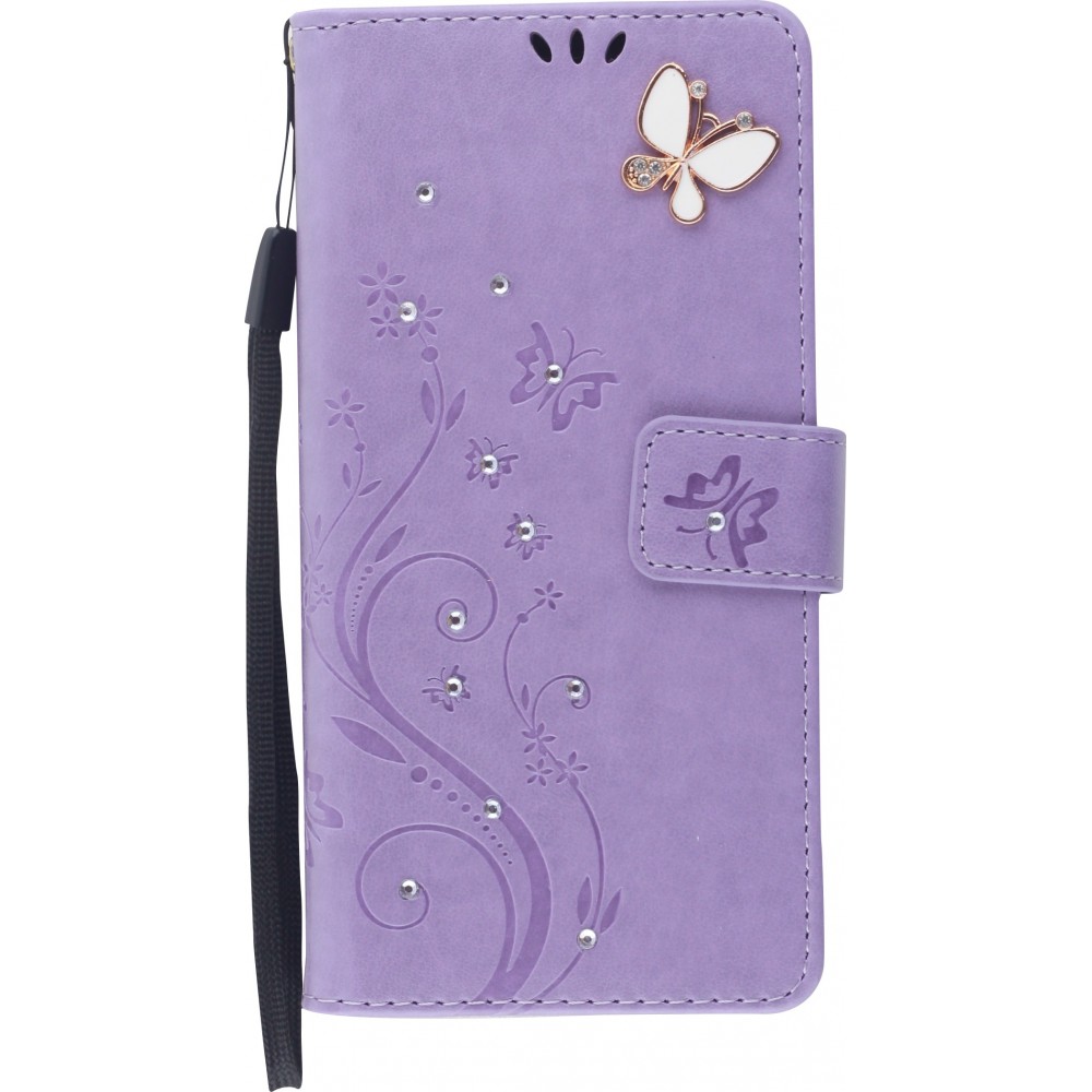 Hülle iPhone 12 / 12 Pro - Flip Schmetterling Strass - Violett
