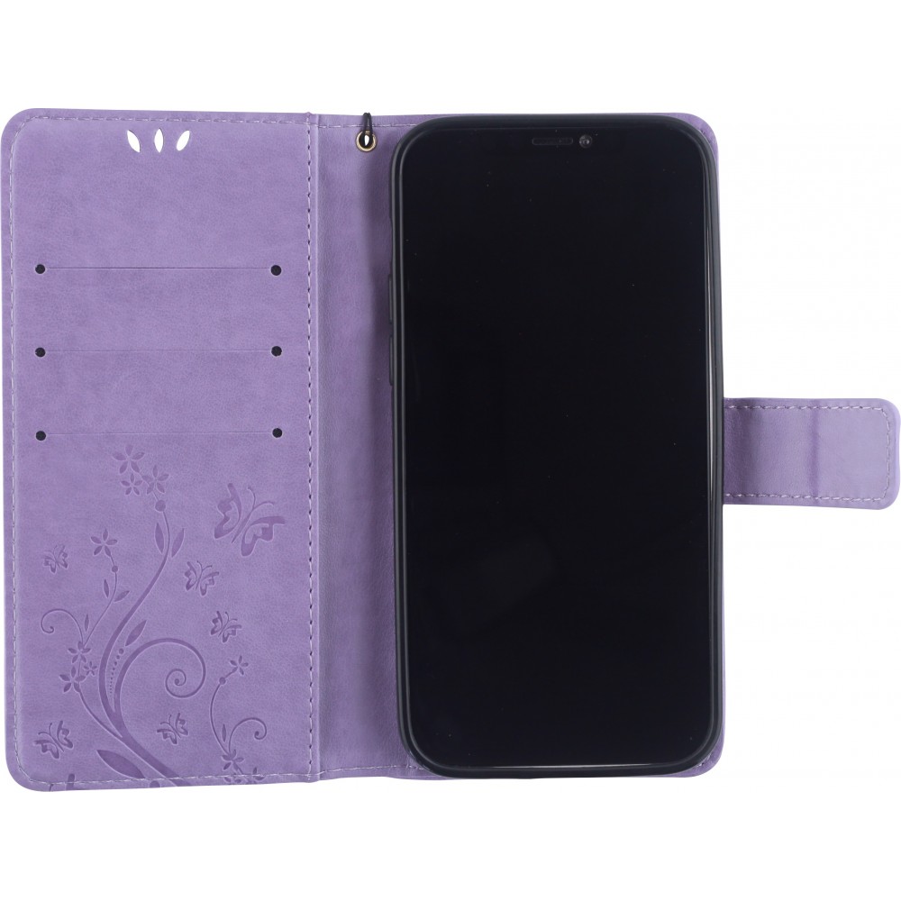 Hülle iPhone 12 / 12 Pro - Flip Schmetterling Strass - Violett