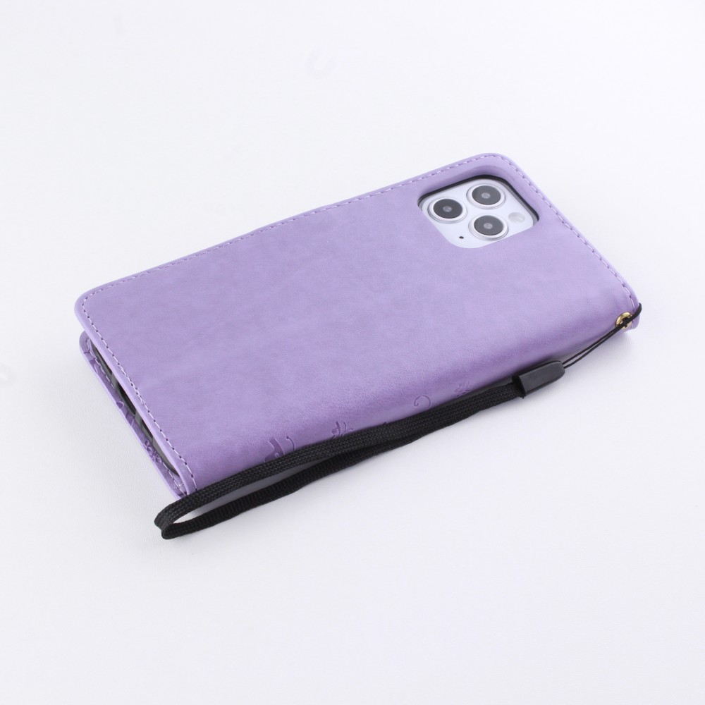 Hülle iPhone 12 / 12 Pro - Flip Schmetterling Strass - Violett