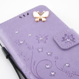 Hülle iPhone 12 / 12 Pro - Flip Schmetterling Strass - Violett