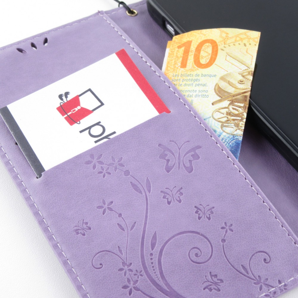 Hülle iPhone 12 / 12 Pro - Flip Schmetterling Strass - Violett
