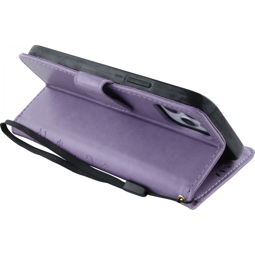 Hülle iPhone 12 / 12 Pro - Flip Schmetterling Strass - Violett
