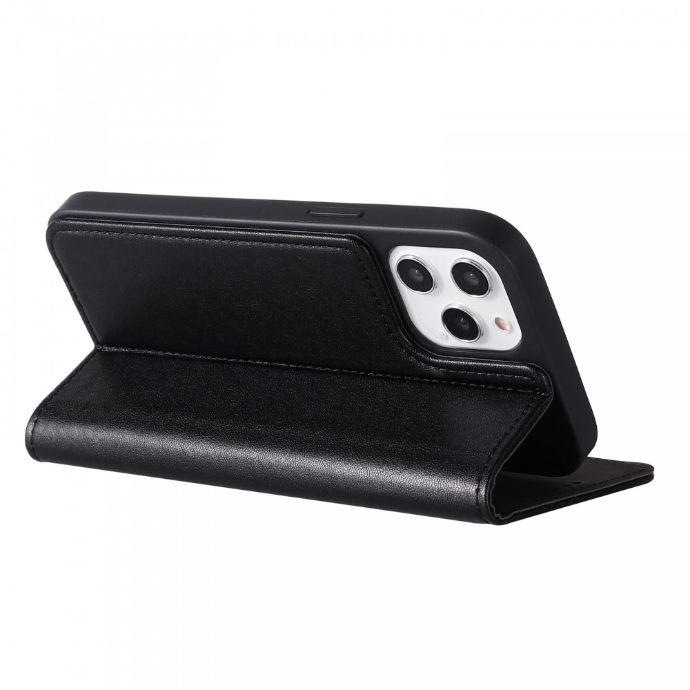 Fourre iPhone 12 / 12 Pro - GEBEi Kala séries luxe en cuir véritable, porte-cartes, support vidéo - Noir