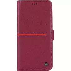iPhone 12 / 12 Pro Case Hülle - GEBEi Yaqi series Luxus, Echtleder, Kartenhalter, Videohalter - Rot