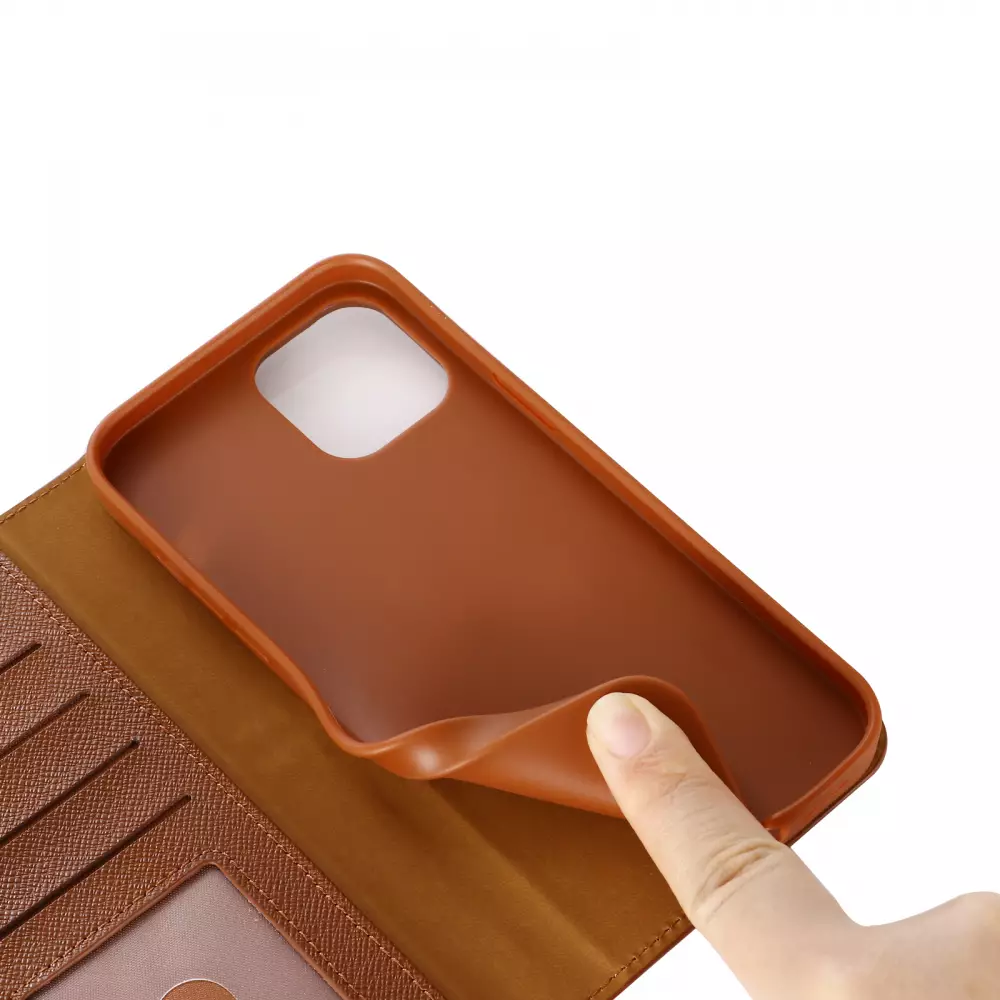 iPhone 12 / 12 Pro Case Hülle - GEBEi Yaqi series Luxus, Echtleder, Kartenhalter, Videohalter - Rot