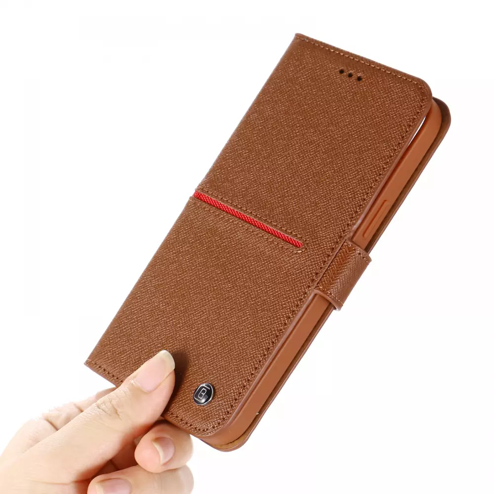 iPhone 12 / 12 Pro Case Hülle - GEBEi Yaqi series Luxus, Echtleder, Kartenhalter, Videohalter - Rot