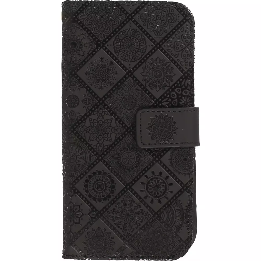 iPhone 12 / 12 Pro Case Hülle - Premium Flip Wallet Kautschuk oriental Muster mit Magnetverschluss - Schwarz