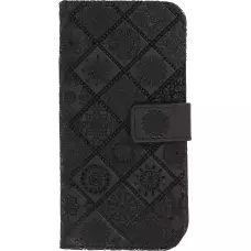 iPhone 12 / 12 Pro Case Hülle - Premium Flip Wallet Kautschuk oriental Muster mit Magnetverschluss - Schwarz