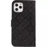 iPhone 12 / 12 Pro Case Hülle - Premium Flip Wallet Kautschuk oriental Muster mit Magnetverschluss - Schwarz