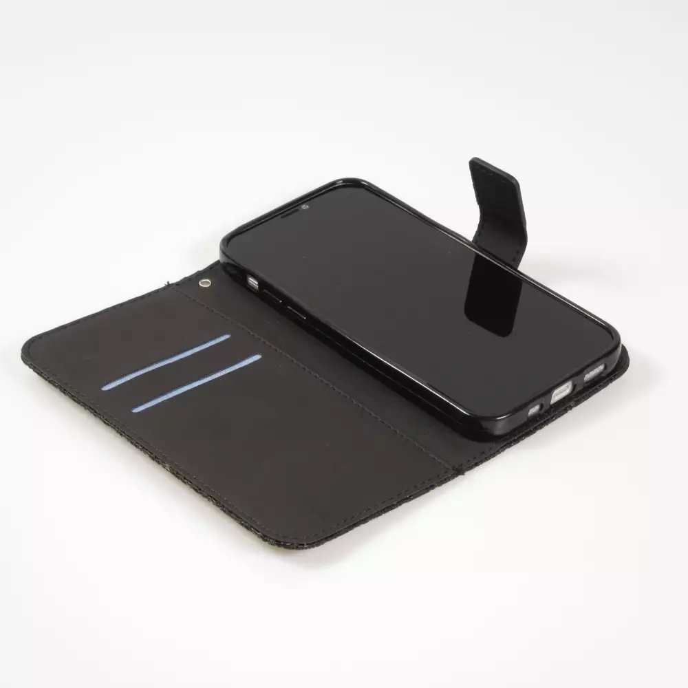 iPhone 12 / 12 Pro Case Hülle - Premium Flip Wallet Kautschuk oriental Muster mit Magnetverschluss - Schwarz