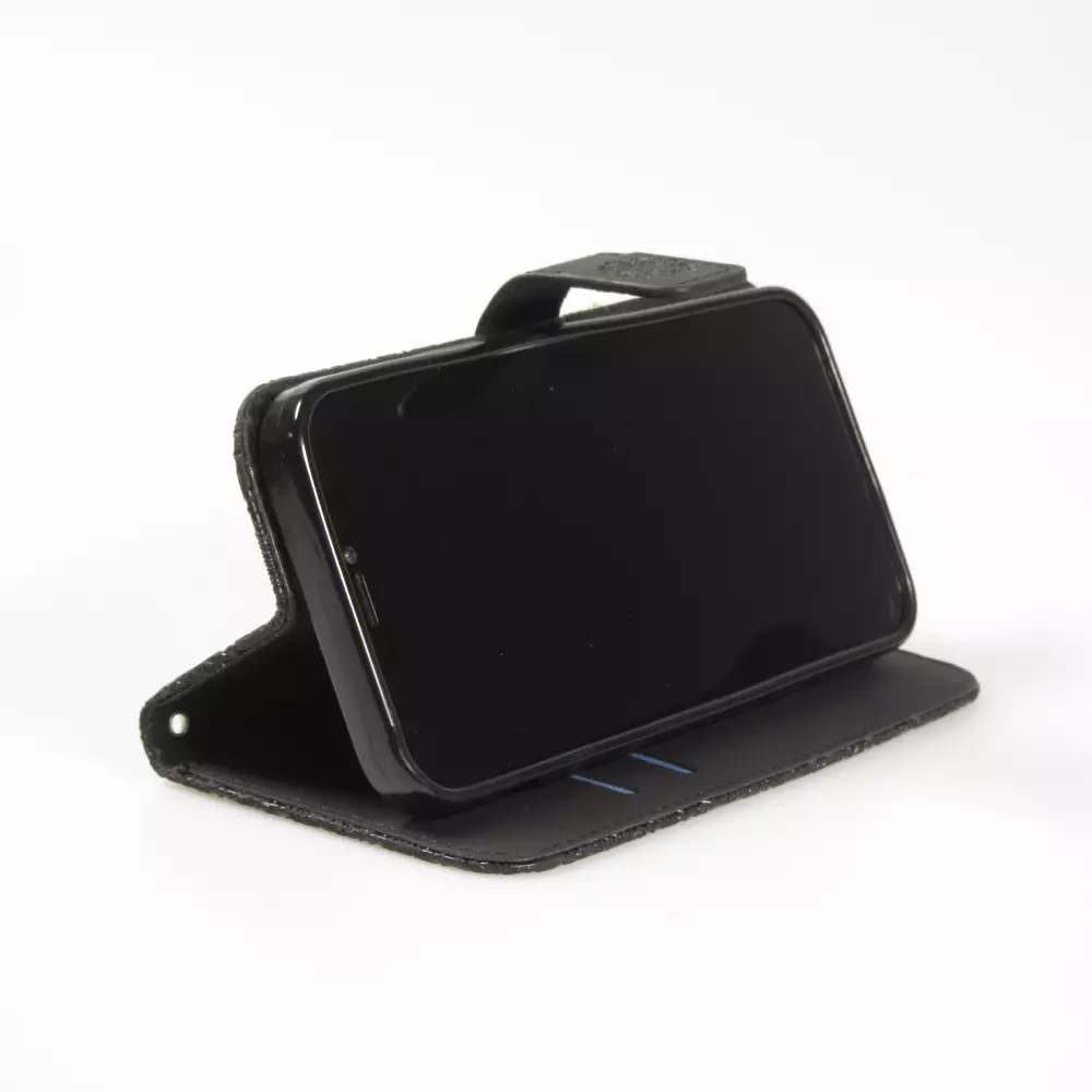 iPhone 12 / 12 Pro Case Hülle - Premium Flip Wallet Kautschuk oriental Muster mit Magnetverschluss - Schwarz
