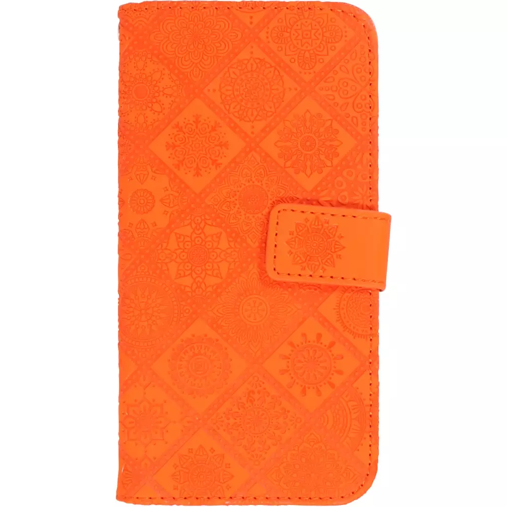 iPhone 12 / 12 Pro Case Hülle - Premium Flip Wallet Kautschuk oriental Muster mit Magnetverschluss - Orange