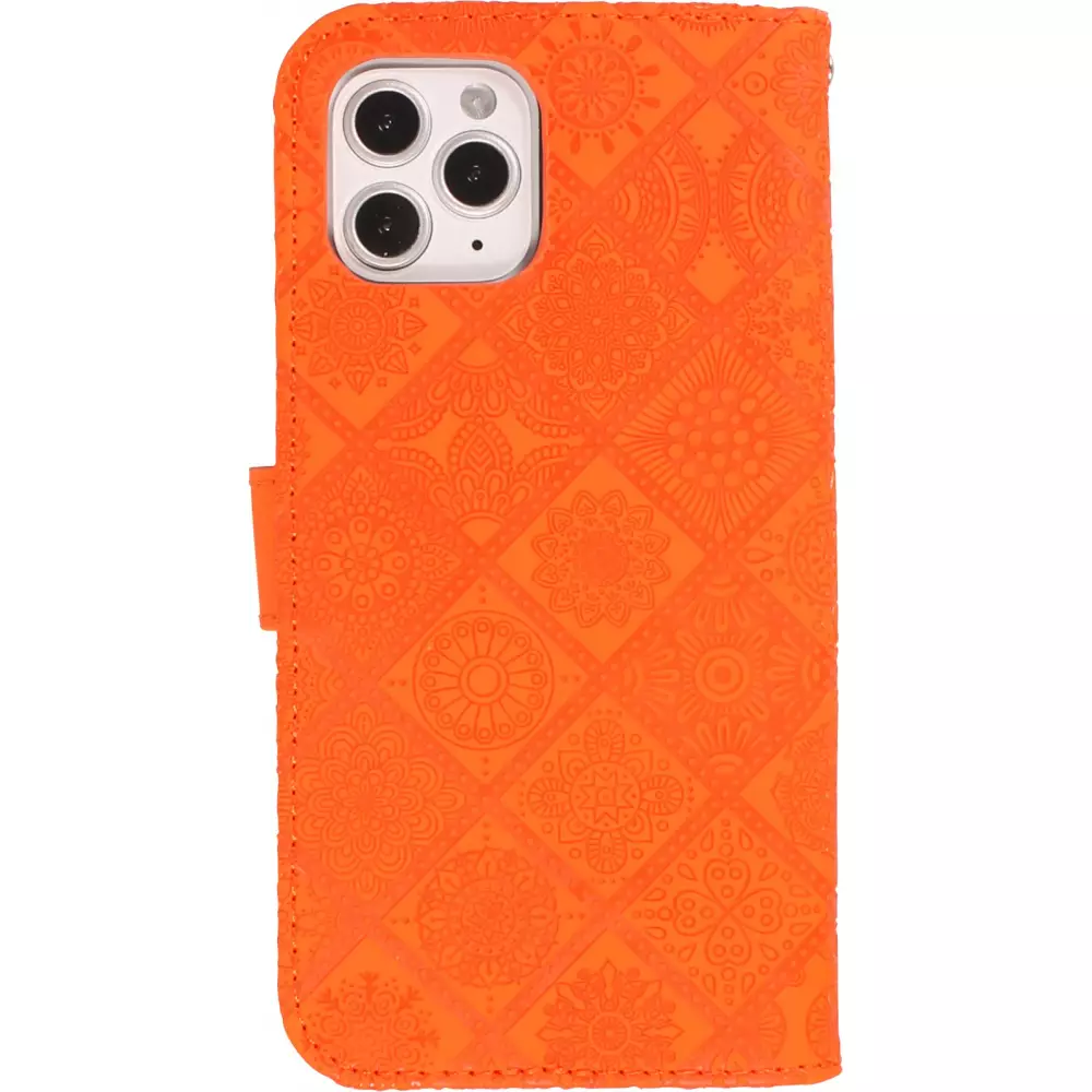 iPhone 12 / 12 Pro Case Hülle - Premium Flip Wallet Kautschuk oriental Muster mit Magnetverschluss - Orange