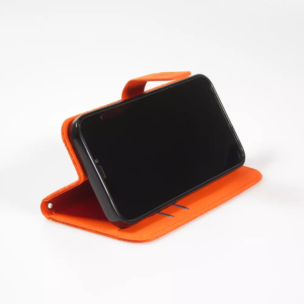 iPhone 12 / 12 Pro Case Hülle - Premium Flip Wallet Kautschuk oriental Muster mit Magnetverschluss - Orange