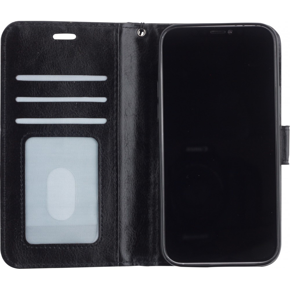 Fourre iPhone 12 / 12 Pro - Premium Flip cuir lisse porte-cartes - Noir