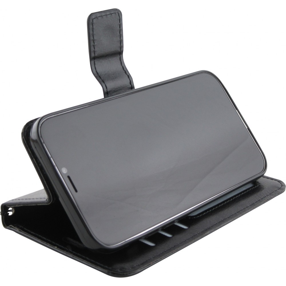 Fourre iPhone 12 / 12 Pro - Premium Flip cuir lisse porte-cartes - Noir