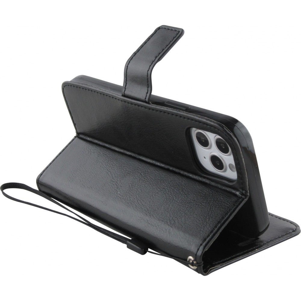 Fourre iPhone 12 / 12 Pro - Premium Flip cuir lisse porte-cartes - Noir
