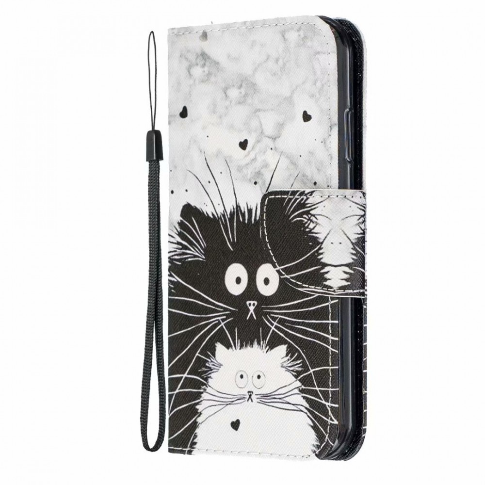 Fourre iPhone 14 Pro Max - Flip Chats noir & - Blanc