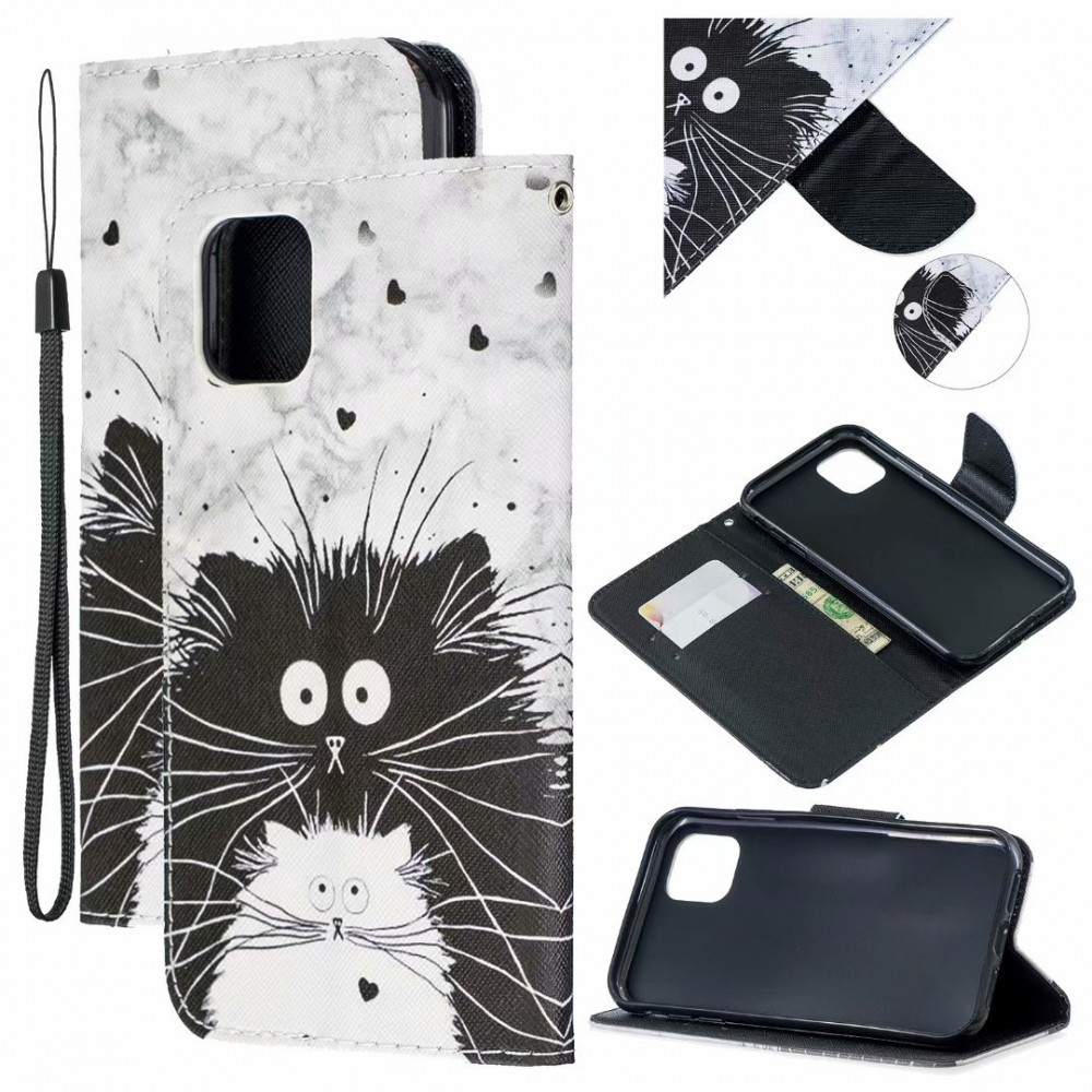 Fourre iPhone 14 Pro Max - Flip Chats noir & - Blanc