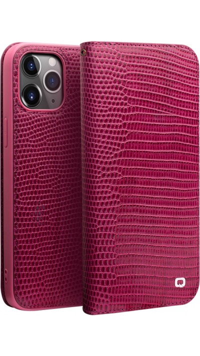 Fourre iPhone 12 Pro Max - Flip Croco Qialino cuir véritable - Rose