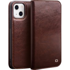 Fourre iPhone 14 Plus - Flip Qialino cuir véritable - Brun