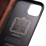 Fourre iPhone 14 Plus - Flip Qialino cuir véritable - Brun