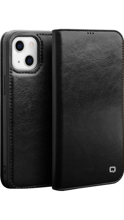 Fourre iPhone 14 Plus - Flip Qialino cuir véritable - Noir