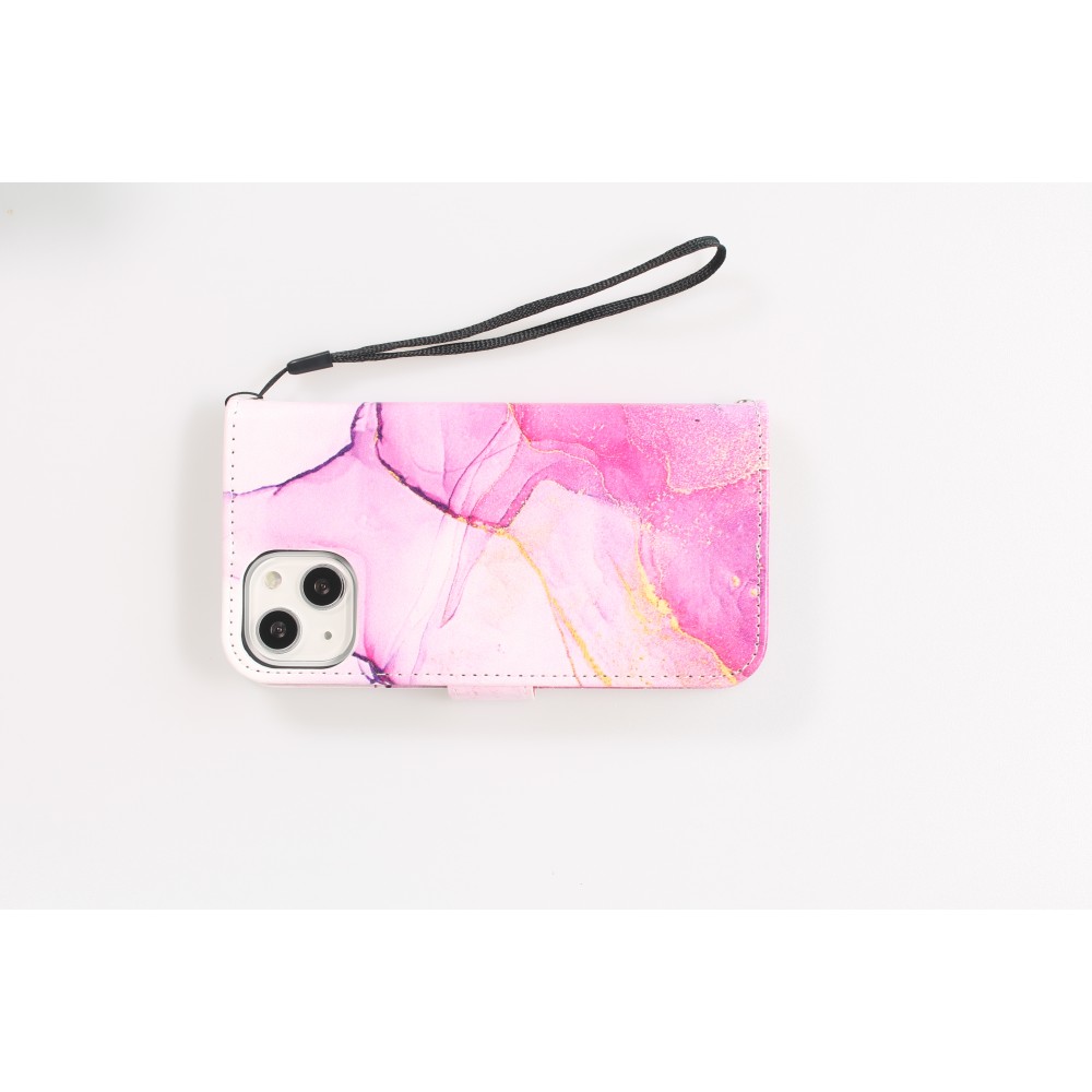 Fourre iPhone 13 - Flip Wallet Liquid Color avec fermeture à aimant - Purple Sunset