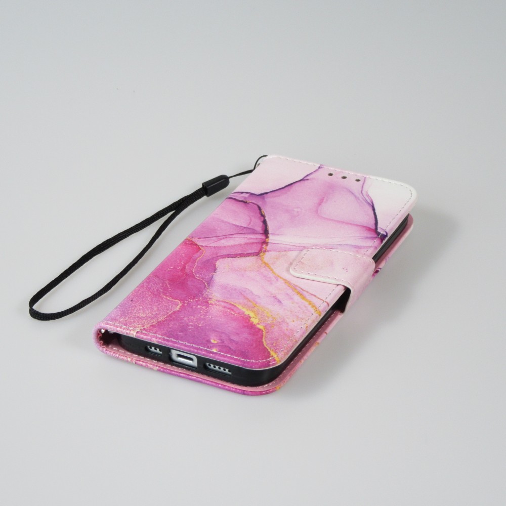 Fourre iPhone 13 - Flip Wallet Liquid Color avec fermeture à aimant - Purple Sunset