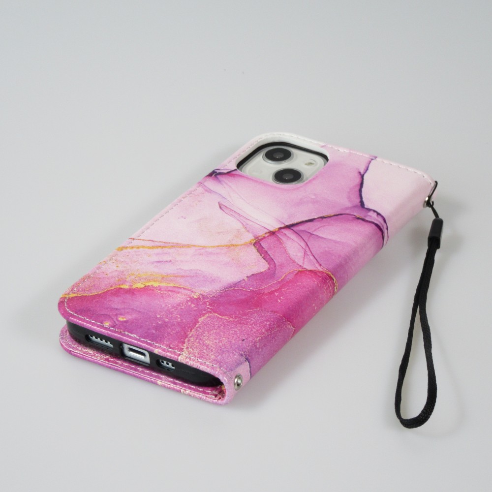Fourre iPhone 13 - Flip Wallet Liquid Color avec fermeture à aimant - Purple Sunset