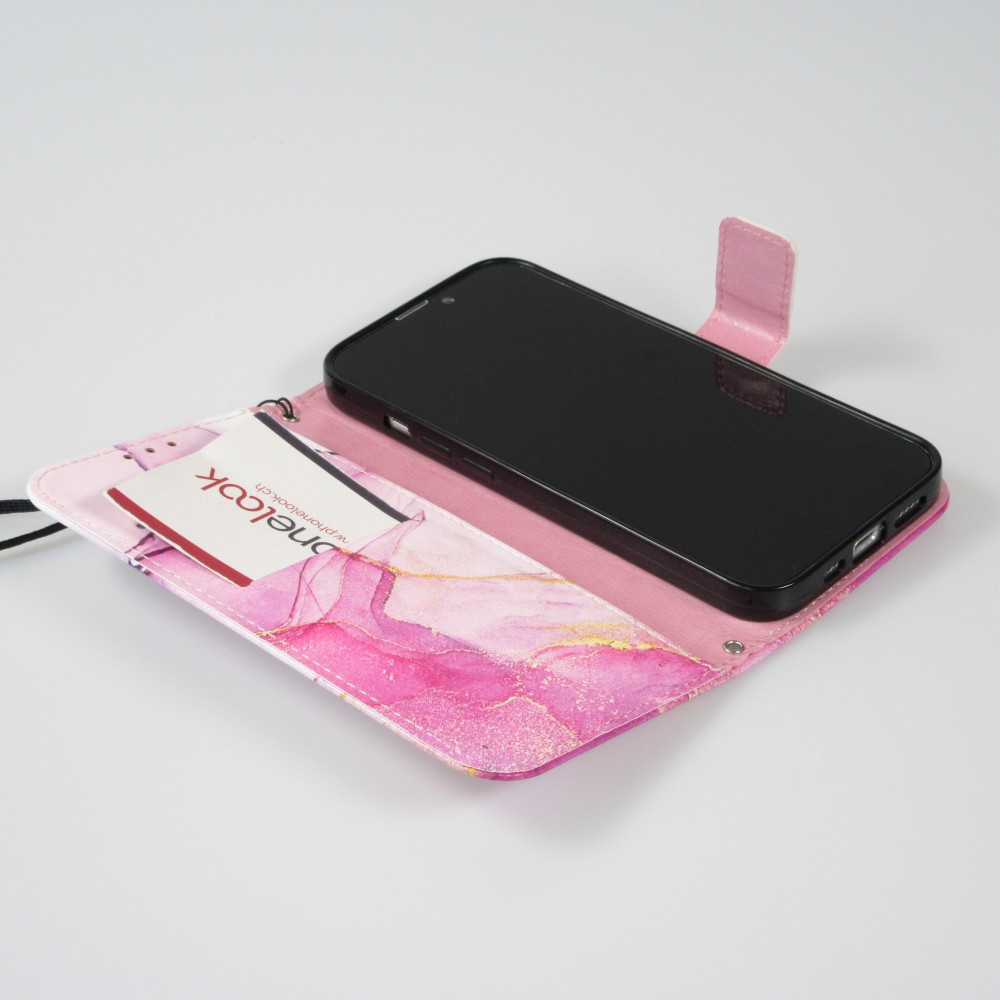 Fourre iPhone 13 - Flip Wallet Liquid Color avec fermeture à aimant - Purple Sunset