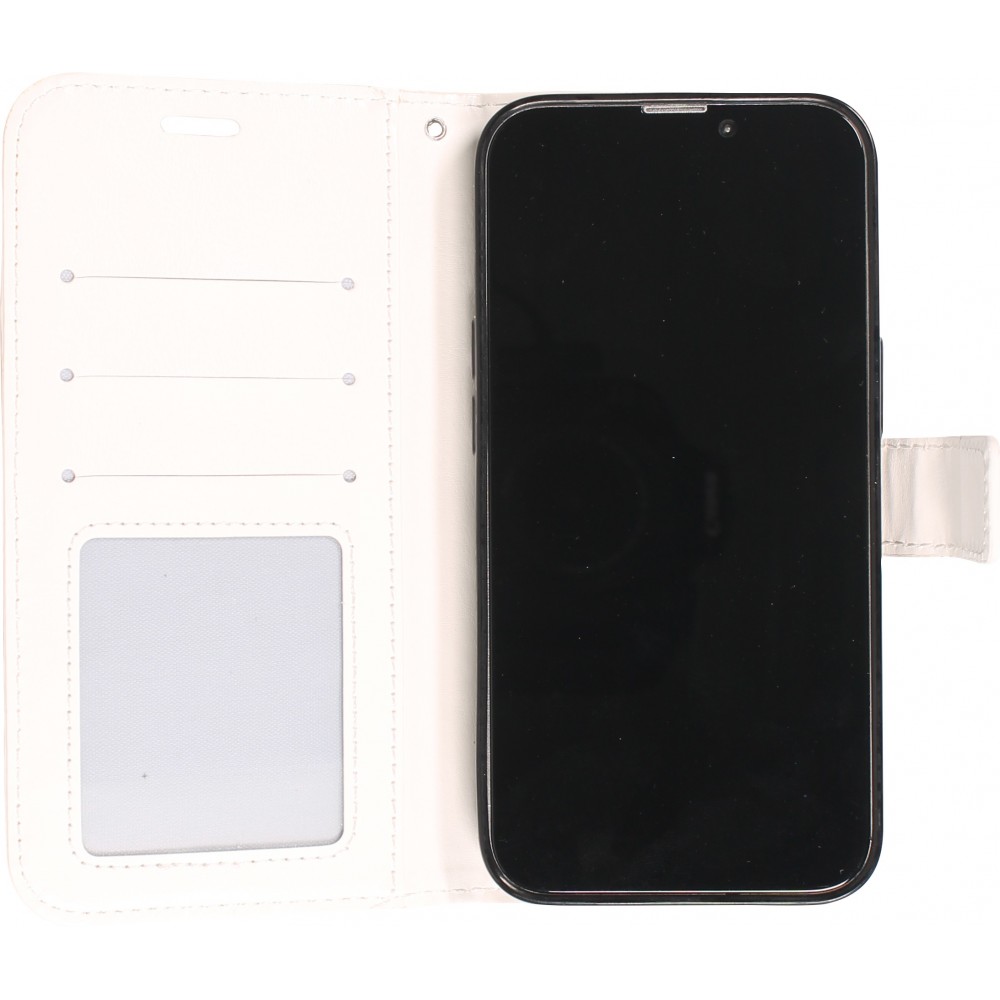 Fourre iPhone 13 - Premium Flip cuir lisse porte-cartes - Blanc