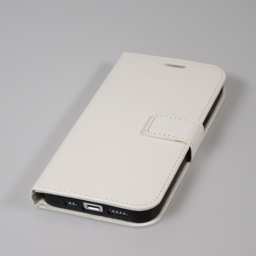 Fourre iPhone 13 - Premium Flip cuir lisse porte-cartes - Blanc