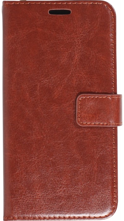 Fourre iPhone 15 - Premium Flip cuir lisse porte-cartes - Brun