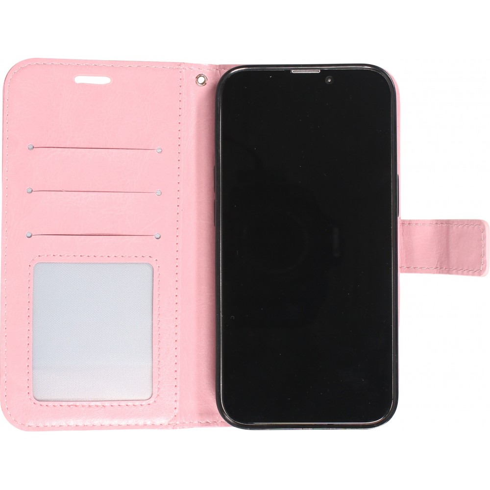 Fourre iPhone 15 Plus - Premium Flip cuir lisse porte-cartes - Rose clair