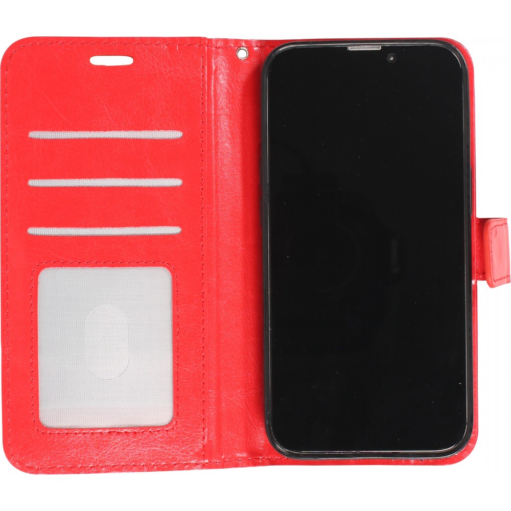 Fourre iPhone 14 - Premium Flip cuir lisse porte-cartes - Rouge