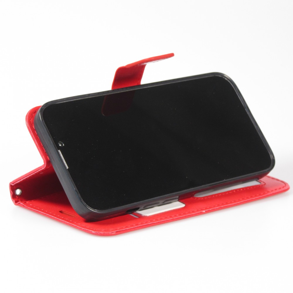 Fourre iPhone 14 - Premium Flip cuir lisse porte-cartes - Rouge
