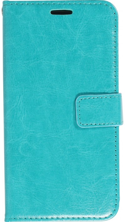 Fourre iPhone 15 - Premium Flip cuir lisse porte-cartes - Turquoise
