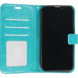 Fourre iPhone 14 - Premium Flip cuir lisse porte-cartes - Turquoise