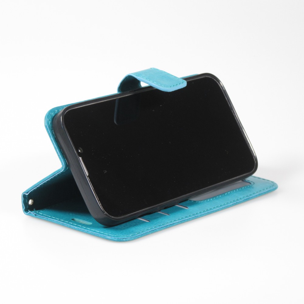 Fourre iPhone 14 - Premium Flip cuir lisse porte-cartes - Turquoise