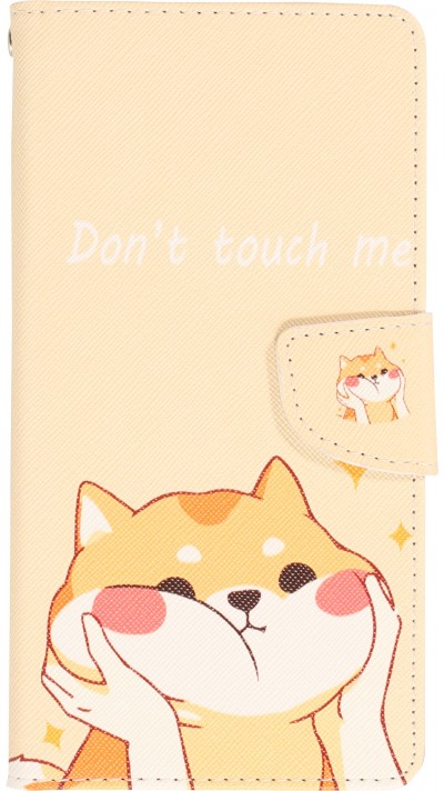 Fourre iPhone 13 - Premium Wallet flip fermeture magnétique et porte-carte - Don't touch me Shiba Inu - Orange